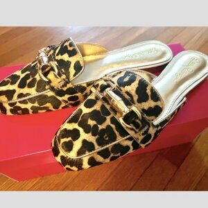 Lilly Pulitzer Andi Leopard Print Faux Fur Mule Slip On Loafer Shoes Size 6.5